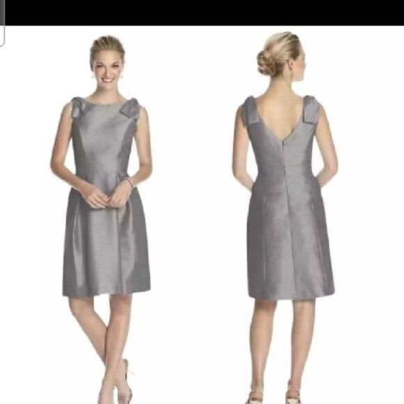 Alfred Sung Dupioni Cocktail Mini Dress Dove Gray Size 8 - Picture 1 of 10